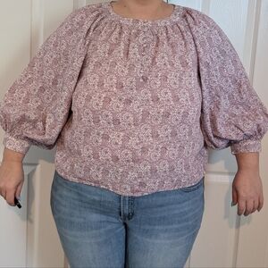 Floral Purple Women's Puff Sleeve Blouse